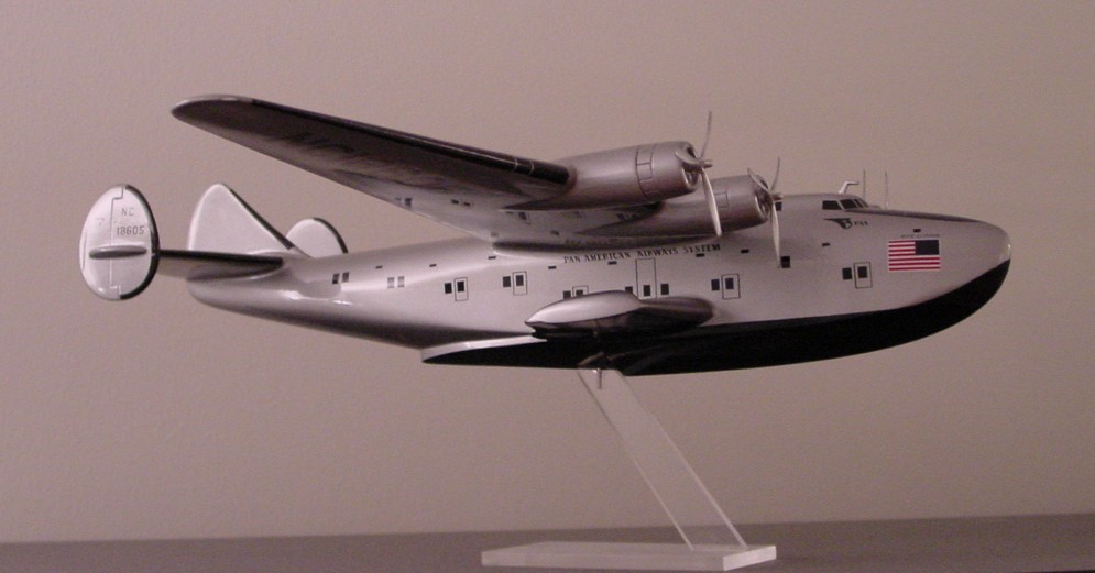 A large model of Pan American's Boeing 314 tail number N18605 the Dixie Clipper.